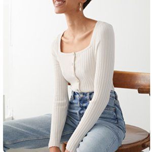 & Other Stories Fitted Button Up Ribbed Cardigan Top Size S Cream